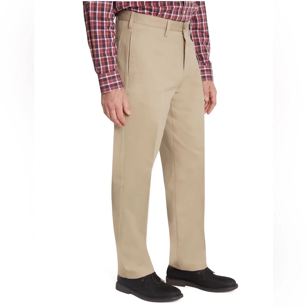 Men's Lands End Flat-Front Wrinkle Resistant Chino Dress Pants - Khaki NWT 32/32 - Picture 2 of 5